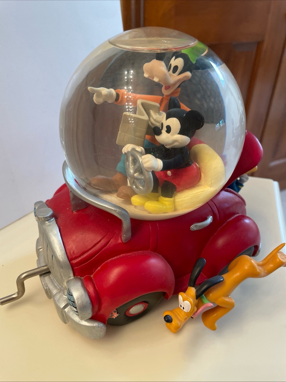 Disney Mickey Mouse Snow Globe Zip-A-Dee-Doo-Dah Vintage Retired Red Car Goofy